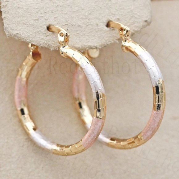 NEW 18k gold plated three tone Hoop Earrings - Picture 3 of 6